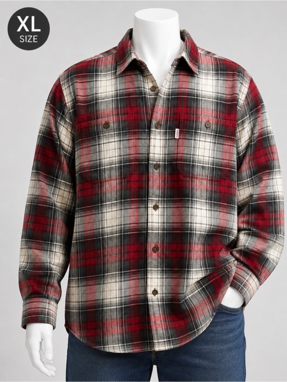Carhartt Heavy Flannel Red, White and Black Plaid Button Down Shirt XL